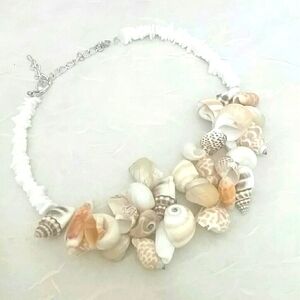 White Shell bead necklace multi strand bib New